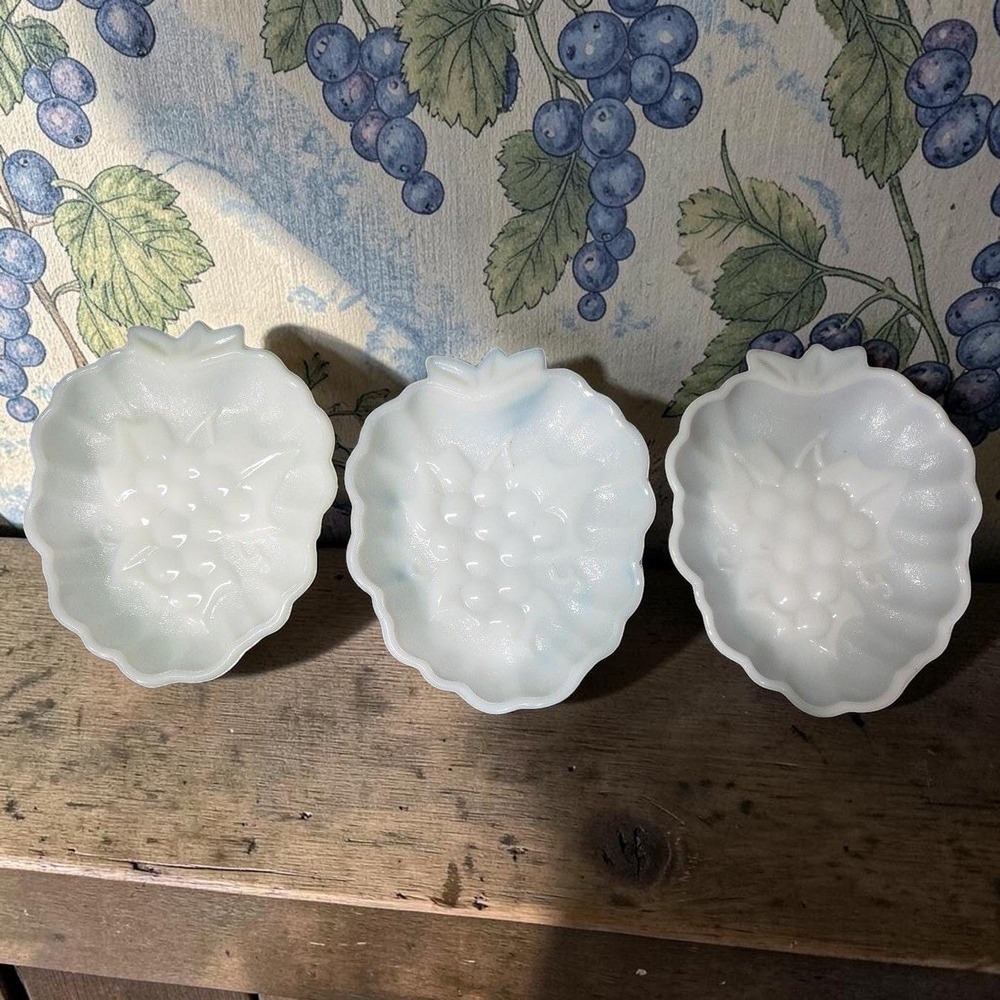 White Milk Glass Serving Bowls, Set of 3, Grape Shaped Replacement Tableware